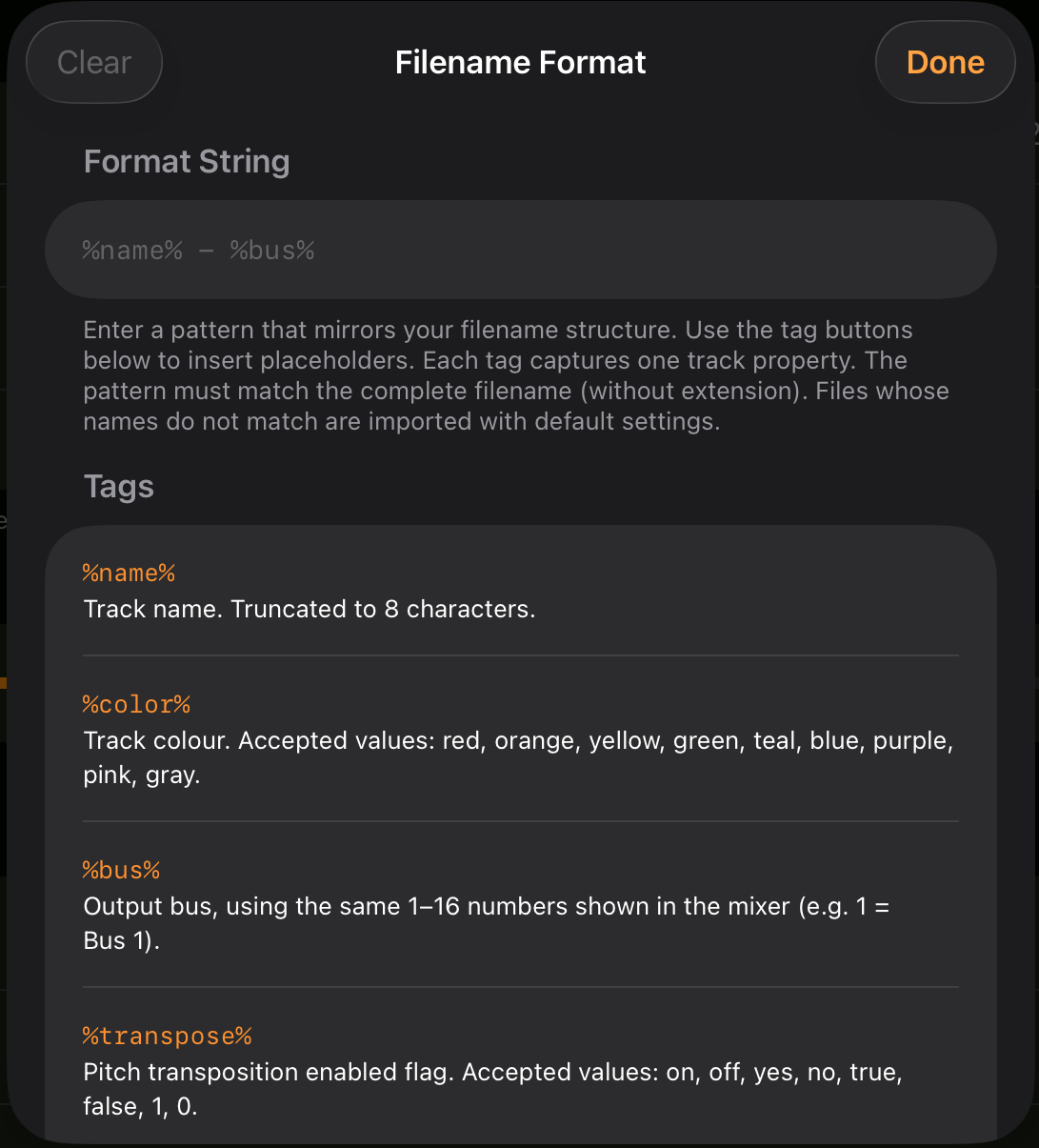 Filename Format Dialog