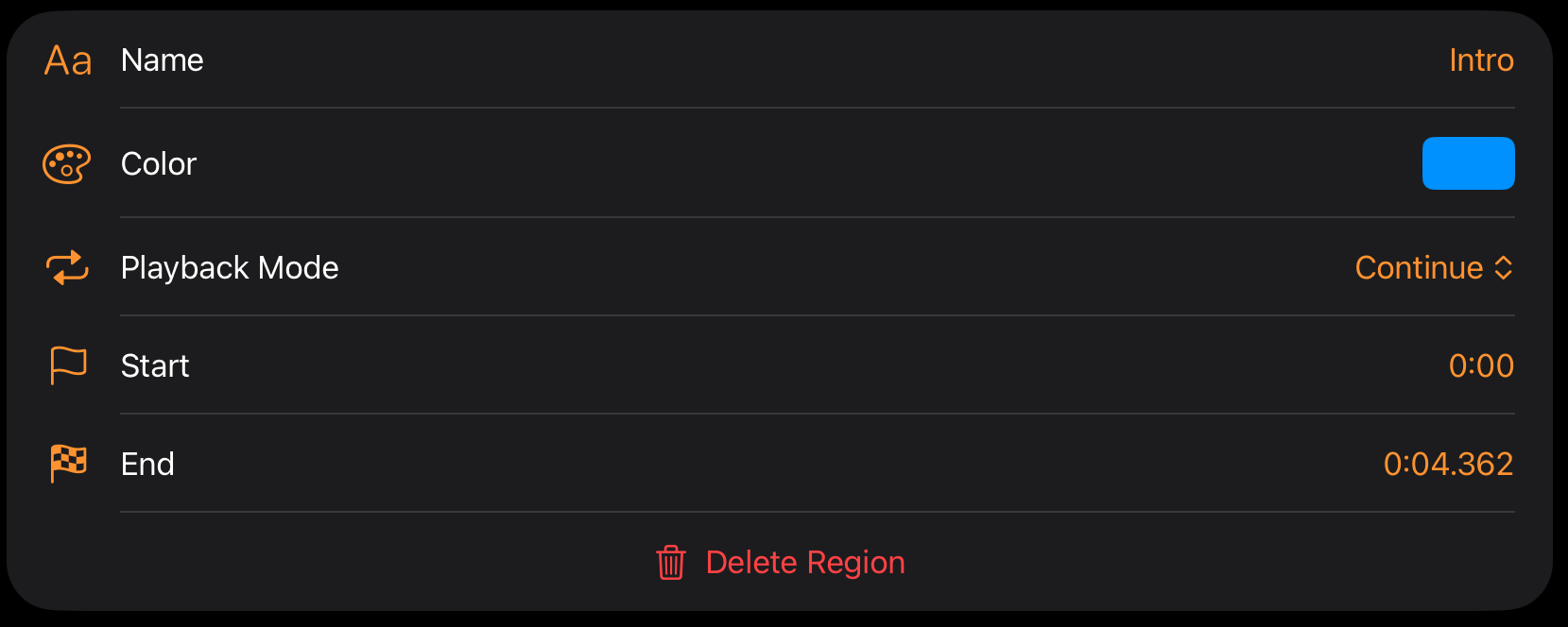 Region details panel