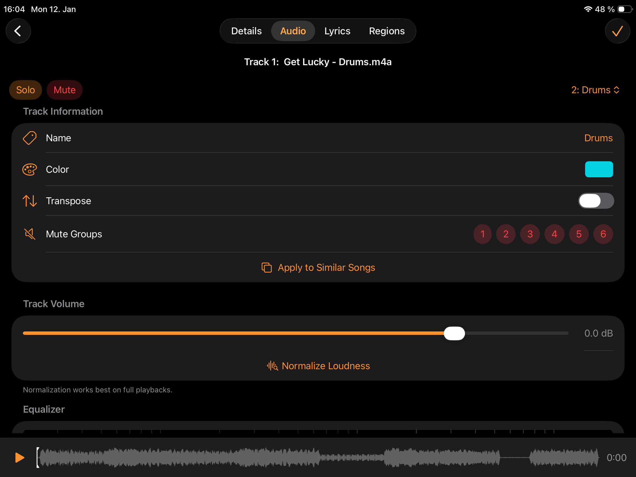 Track Details screen